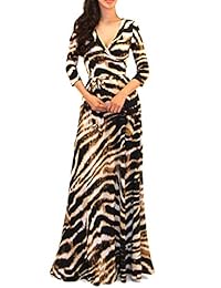 VIVICASTLE vestido largo con cuello en v, cintura envuelta, mangas 3 4, estampado, para mujer