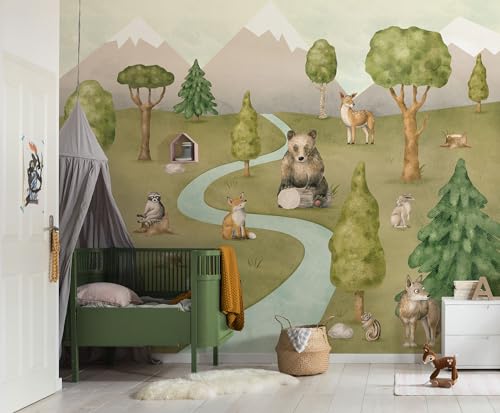 Vlies Fototapete - Neighbor-wood Meetings- Größe 300 x 250 cm - Kinderzimmer, Tapete, Kindertapete