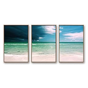 Framed Canvas Wall Art for Living Room, Bedroom Ocean Sea Beach Canvas Prints for Modern Home Decoration Ready to Hang - 16"x24"x3 Panels