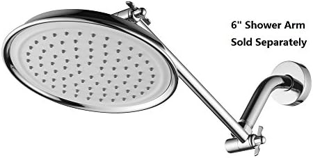 Purelux 8 inches Classic Style Rainfall Shower Head with 10” Solid Brass Adjustable Shower Extension Arm, Chrome Finish