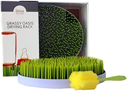 Grassy Oasis Countertop Drying Rack by ChickChefs- Quick, Easy Drying of Baby Bottles and Accessories, Cups, Glasses - BPA Free - BONUS Bottle Brush Included