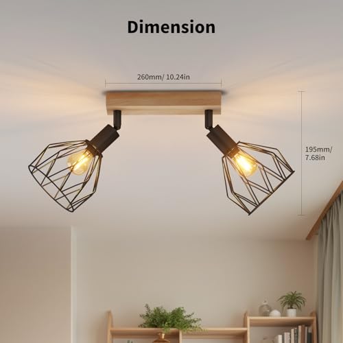 LVWIT Ceiling Lamps, Ceiling Spotlights, Black Wall Kitchen Lights with E14, Adjustable 2-Way Spotlights, Industrial Wall Lamp, Ceiling Lamp for Living Room(NO Bulbs)