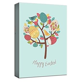 Canvas Wall Art Happy Caster Fruitful Tree Birds Painting Artwork for Home Decor Framed - 12x18 inches