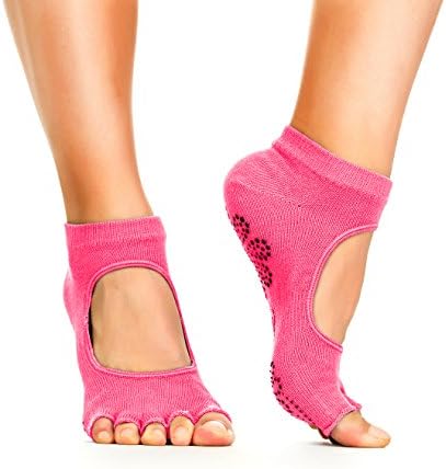 Yoga Socks - Non Slip, Non Skid, Slip Resistant Toeless Grip Sock for Women & Men doing Yoga and Pilates - Red Medium