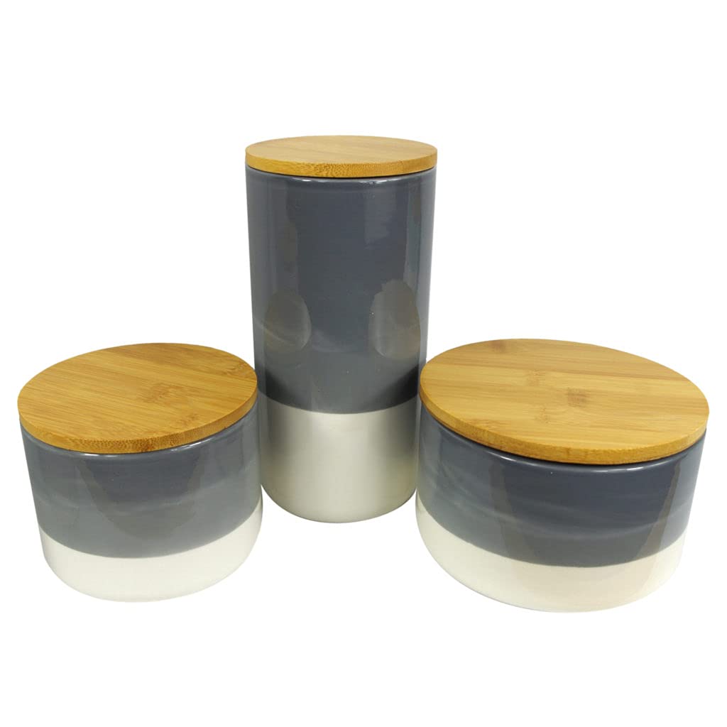 Leaf Ceramic Storage Jars Kitchen Canisters with Lids, Mixed Materials, Grey, 12cm/14.5cm/20cm