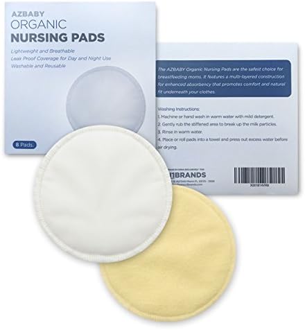 AZBABY Organic Bamboo Nursing Pads, Washable and Reusable, 8 Pack