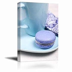 Purple French Macaron Cookie with Blue Cup Wall Decor
