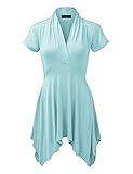 Made by Johnny MBJ WT1120 Womens Cross V Neck Short Sleeve Empire Line Panel Tunic Top L Aqua