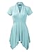 Made by Johnny MBJ WT1120 Womens Cross V Neck Short Sleeve Empire Line Panel Tunic Top L Aqua