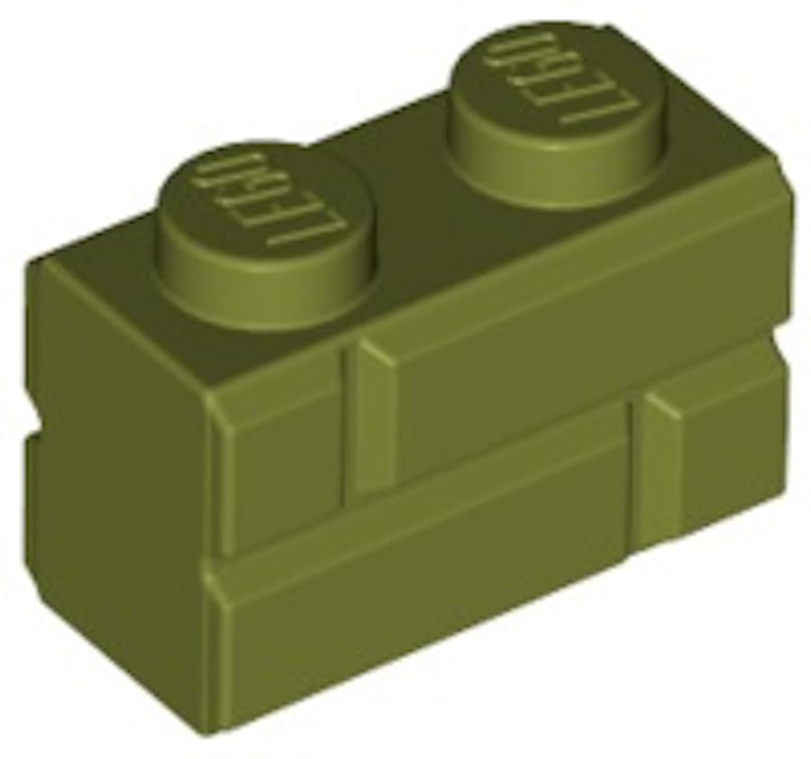 LEGO Brick, Modified 1 x 2 with Masonry Profile, Part 98283 (Olive Green, 10, Bricks)