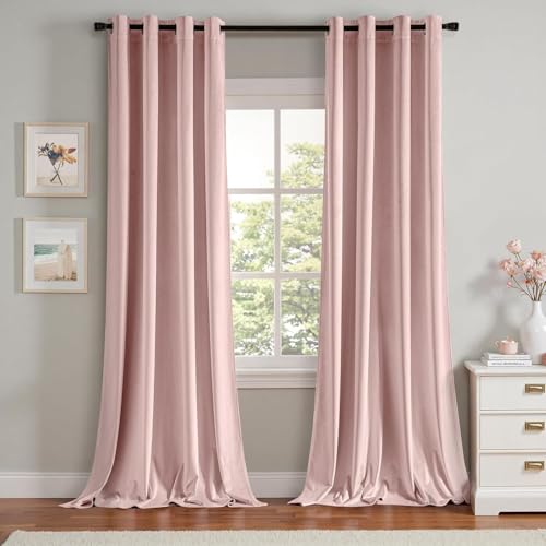 MIULEE Samtvorhang mit Ösen, Vorhänge Blickdicht 140x280 cm Hellrosa 2er