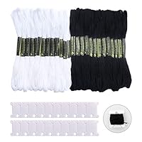 FOVERN1 24 Skeins Cross Stitch Threads, Black and White Cotton Embroidery Floss Craft Floss Bracelets Floss with 20 Pieces Floss Bobbins for Knitting, Cross Stitch Project