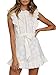 Fashiomo Women's Lace Floral Hollow Out Mini Dress Ruffle Tie Waist Summer Dress White,M
