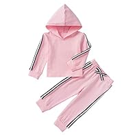 PHOEBE CAT Girls 2 Pieces Pullover Pants Set Little Girls Cotton Hooded Outfits Clothing Set