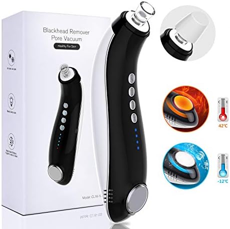 Lanccona Blackhead Remover, Blackhead Vacuum with Hot Cold Compress , 5 in 1 Electric Pore Vacuum Face Cleaner with 6 Replaceable Heads and 3 Beauty Lamp