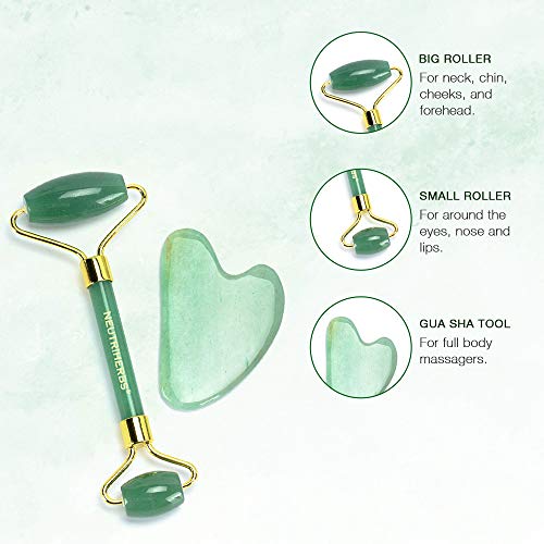 NEUTRIHERBS Jade Roller and Gua Sha Set for Face with Vitamin C Serum (3 in 1 Kit) Facial Massage Skin Care for Eye… - Image 2