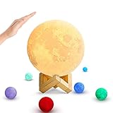 3D Printing Moon Lamp, LED Night Light, Version Upgraded Touch Control Night Light 8 Colors, USB Rechargeable LED Light with Wooden Holder 5.9 Inch