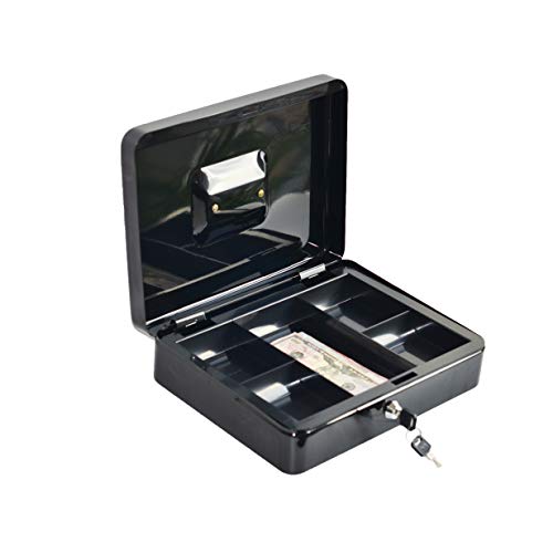 Masmartox Cash Box with 5 Money Tray and Key Lock, Black-Security Locking Money Box with Carrying Handle,10Inch