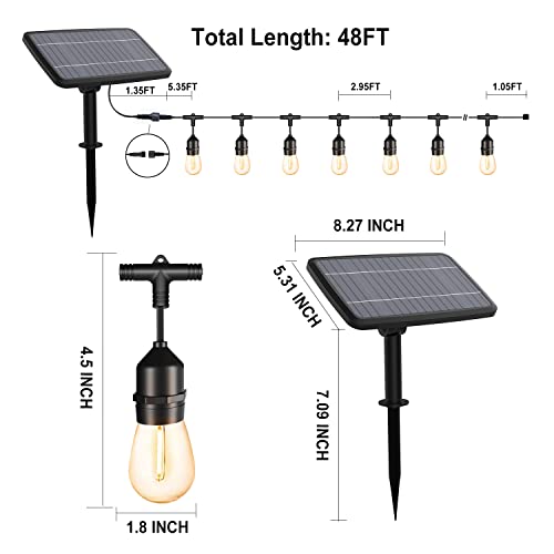 Solar String Lights Outdoor Waterproof LED Shatterproof 48FT Heavy Duty with 17 Plastic Hanging