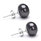 AA 6-11mm Black Freshwater Cultured Pearl Earrings Stud for Women with 925 Sterling Silver Settings and Jewelry Gift Box
