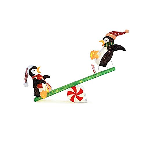 Home Accents Holiday 48 in. Christmas Decorations LED Lighted Tinsel Happy Penguins on Seesaw