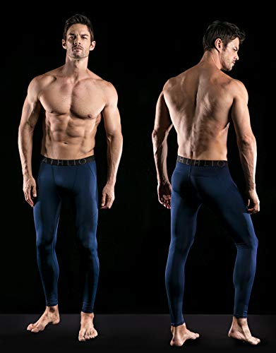 ATHLIO Men's Cool Dry Compression Pants Active Sports Baselayer (Pack of 2), 2pack(blp05) - Black/ Navy, Large