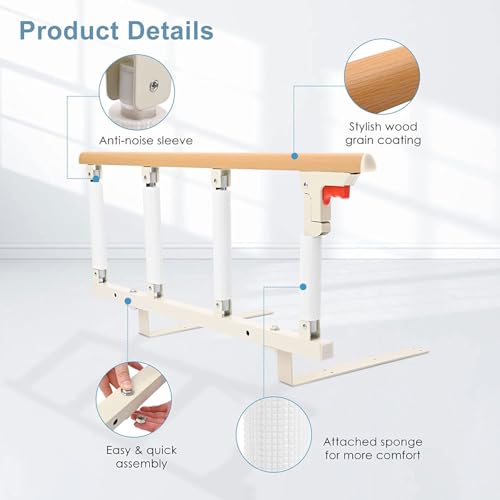 Thalyrnn Folding Bed Grid for Elderly 97 x 40 cm, Bed Safety Grid with Handle for Most Beds, Fall Protection and Bed Restriction for Elderly and