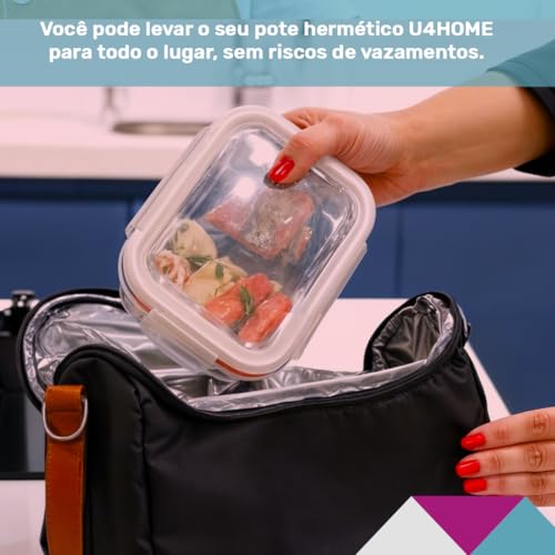 Conjunto 10 Potes Vidro Hermético Marmita Mantimento 640ml (Vermelho)