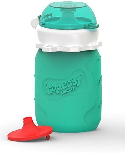 Squeasy Snacker 3.5oz 100% Food Grade Silicone Reusable Food Pouch, featuring the No Spill Insert - Aqua by Squeasy Gear