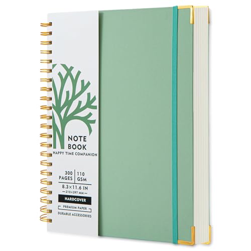 Excefore Large Hardcover Spiral Notebook, A4 8.5 x 11 Inches, College Ruled Journals with 110 GSM Thick Lined Paper - 300 Pages, Ideal for Work, School, Travel, Green Journal for Women and Men