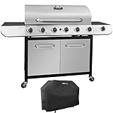 Royal Gourmet Classic Stainless Steel 6-Burner Cabinet Gas Grill with Side Sear Burner（Grill + Cover）