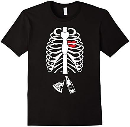 Mens Halloween Beer Pizza Pregnancy Announcement Skeleton Shirt XL Black