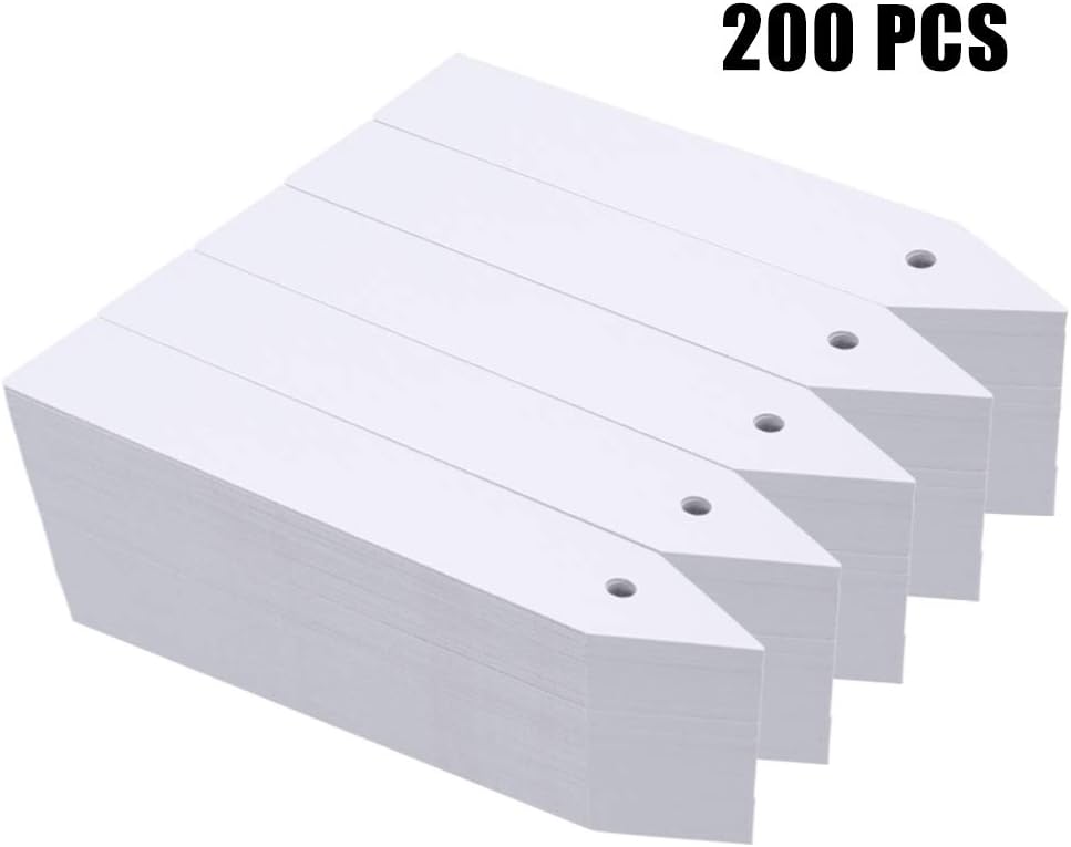 KINGLAKE 200 Pcs 4 Inch White Plastic Plant Markers Labels with Hole