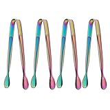 OMGard Mini Ice Tongs, Sugar Cube Tongs 18/8 Stainless Steel 4.8 Inch Small Appetizer Tongs Set of 4 Piece for Candy, Cheese Dessert Food Serving Rainbow Tiny Iced Clip Tea Party Wedding Buffet Nip