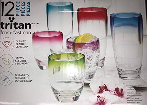 Tritan from Eastman 12 pc Unbreakable Drinkware set, BPA Free, ASSORTED COLORS