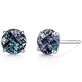14 Karat White Gold Round Cut 2.00 Carats Created Alexandrite Stud Earrings