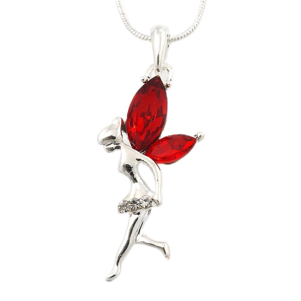Avalaya Delicate Garnet Coloured CZ Fairy Pendant Necklace/Rhodium Plating/ 42cm L/ 5cm Ext-January Birth Stone