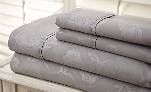 Hotel NY HIGHEST QUALITY Microfiber Embossed Flower Bedsheet - Soft and Wrinkle Free, Fade Resistant - Top Quality Guaranteed King Gray