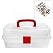 MyGift Clear Multi Trays Craft Supply Case/First Aid Storage Container Box w/Red Top Handle & Lock