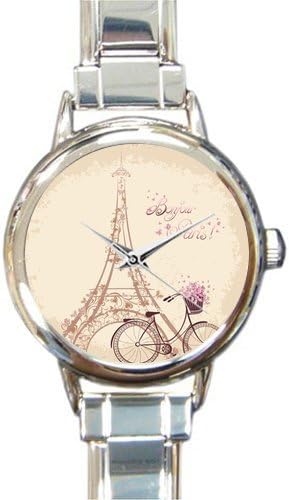 Hot Sale Watch Classic Eiffel Tower Bycicle Art Round Italian Charm stainless steel Women's Watch
