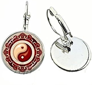 Black and White Yin Yang Tai Ji Clip Earring Jewelry Taoism Glass Cabochon earring for women