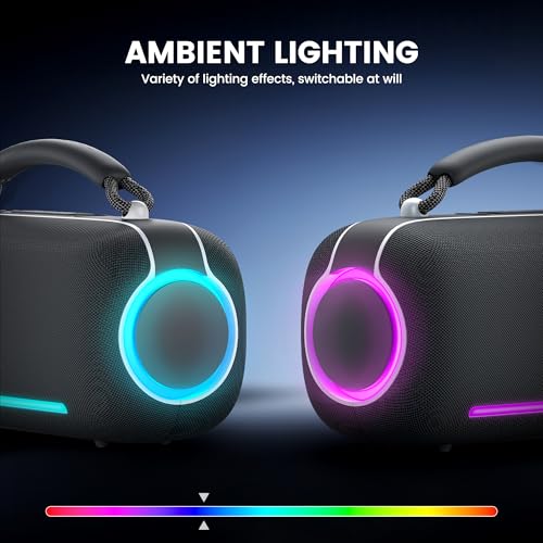AOC ACS6311 Bocina Bluetooth Portatil 80W, Varias Luces RGB, Bluetooth 5.3 Altavoz Inalámbrico, Sonido Estéreo HD, 4000Mah Tiempo de Espera Ultralargo IPX5 función, Ideal para Viajar, Campear, Negro