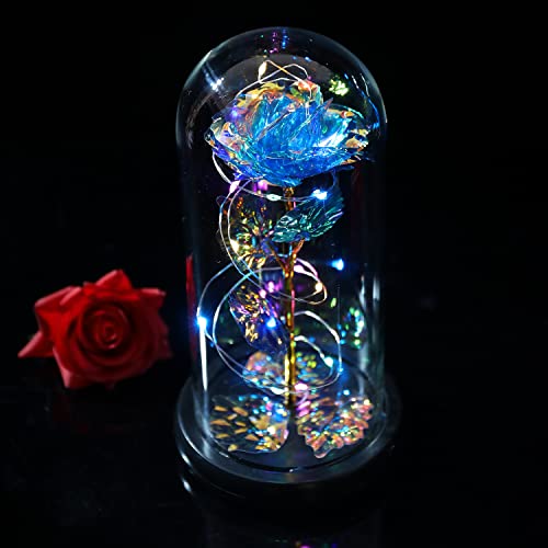Galaxy Rose Flower Gift Enchanted LED Glass Table Decor Display Gift for Women Girlfriend Mom Birthday Day Wedding Anniversary Room Home Bedroom