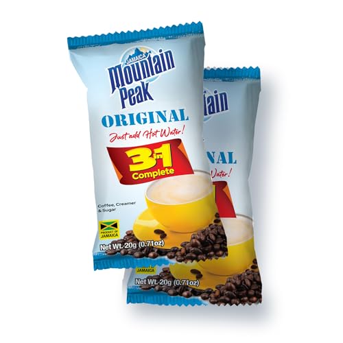 JAMAICA MOUNTAIN PEAK ORIGINAL 3 IN 1 INSTANT COFFEE MIX, COFFEE CREAMER AND CANE SUGAR (10 SACHETS X 20G), CLASSIC SMOOTH FLAVOR, RICH AND CREAMY, JUST ADD WATER