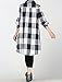Mordenmiss Women’s Linen Plaid Blouses Loose Button-Down Shirts Roll-up Sleeve Tunic Tops XL Navy Blue