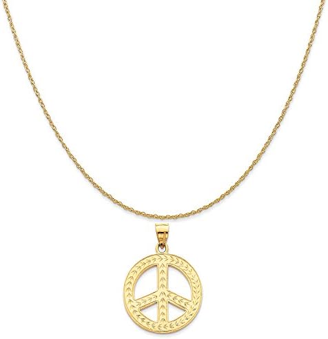 14k Yellow Gold Solid Polished Peace Sign Pendant on 14K Yellow Gold Rope Chain Necklace, 18"