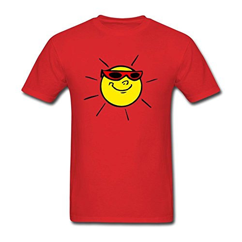 Husba Men's DIY Cartoon Sun T-shirt Red L