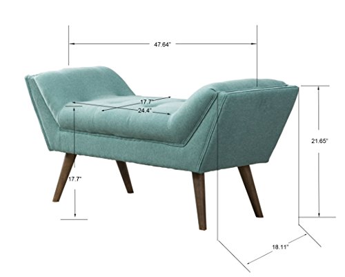 Tufted Upholstered Entryway Arm Bench, Velvet-Like Fabric Large Rectangular Footstool Rustic Vanity Bench with Rubber Wood Legs for Living Room/Bedroom/Dining Room/Hallway (Aqua Color)