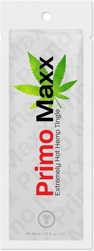 Power Tan Primo Maxx Extremely Hot Hemp Tingle Sunbed Tanning Accelerator Cream - Fast, Dark Tan with THC-Free Hemp Seed Extract, Aloe Vera, Pro-Vitamin B5 & Vitamin E | 20ml