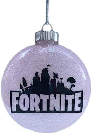 FAMILY CONNECTIONS Fortnight 4" Round Glass Pink Glitter Ornament Christmas Holiday Keepsake